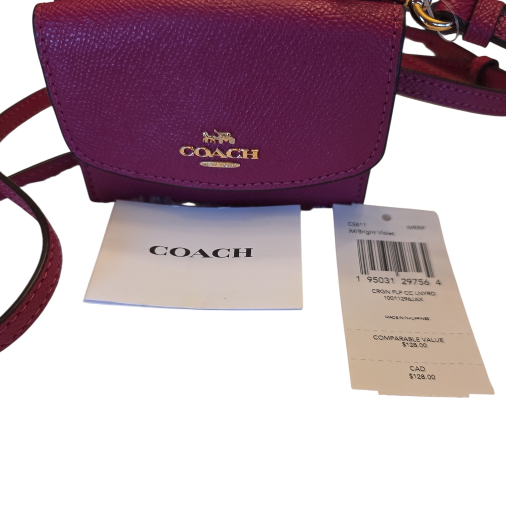 COACH Flap Card Case On Lanyard Leather Crossbody Wallet - Picture 4 of 8